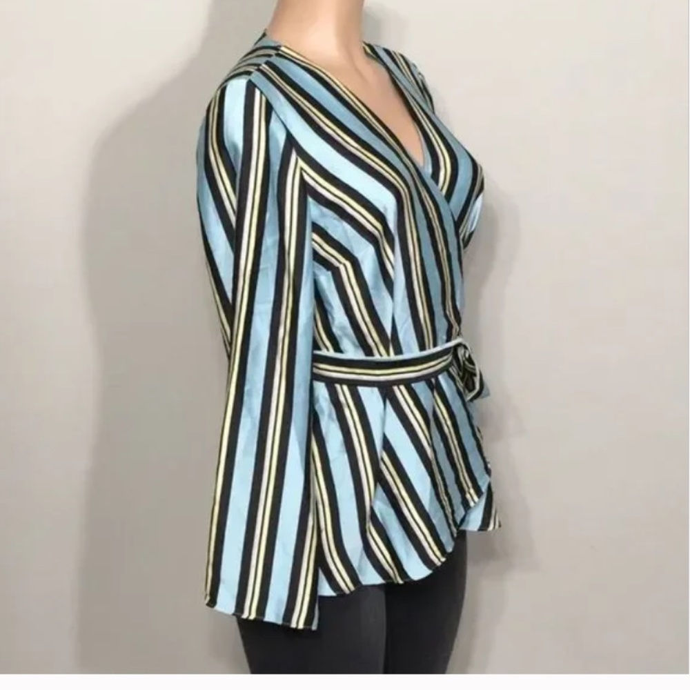 INC Belted Satin Wrap Blouse with Bell Sleeves Size Medium